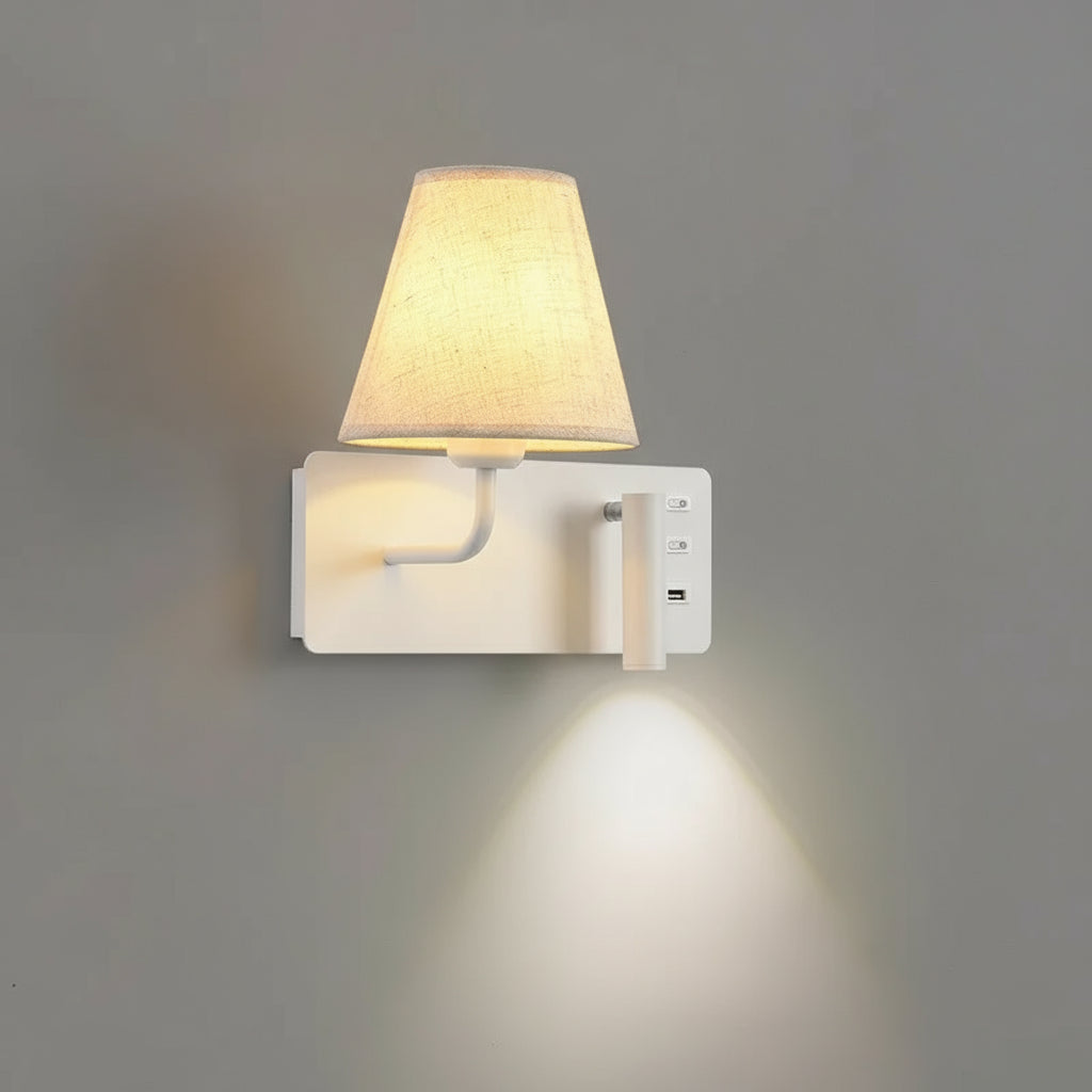 Contemporary Wall Light | Fabric Shade Adjustable LED Reading Spotlight USB Bedside