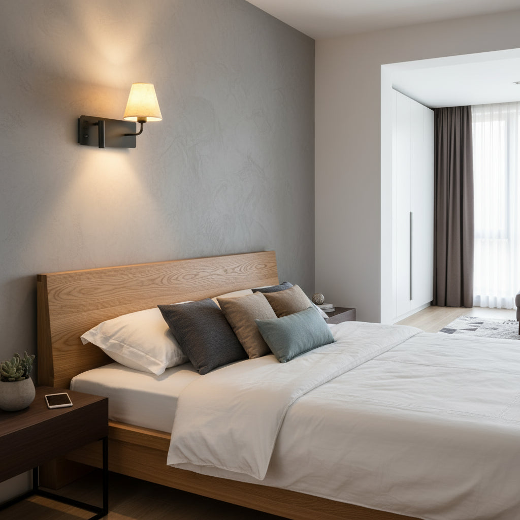 Contemporary Wall Light | Fabric Shade Adjustable LED Reading Spotlight USB Bedside