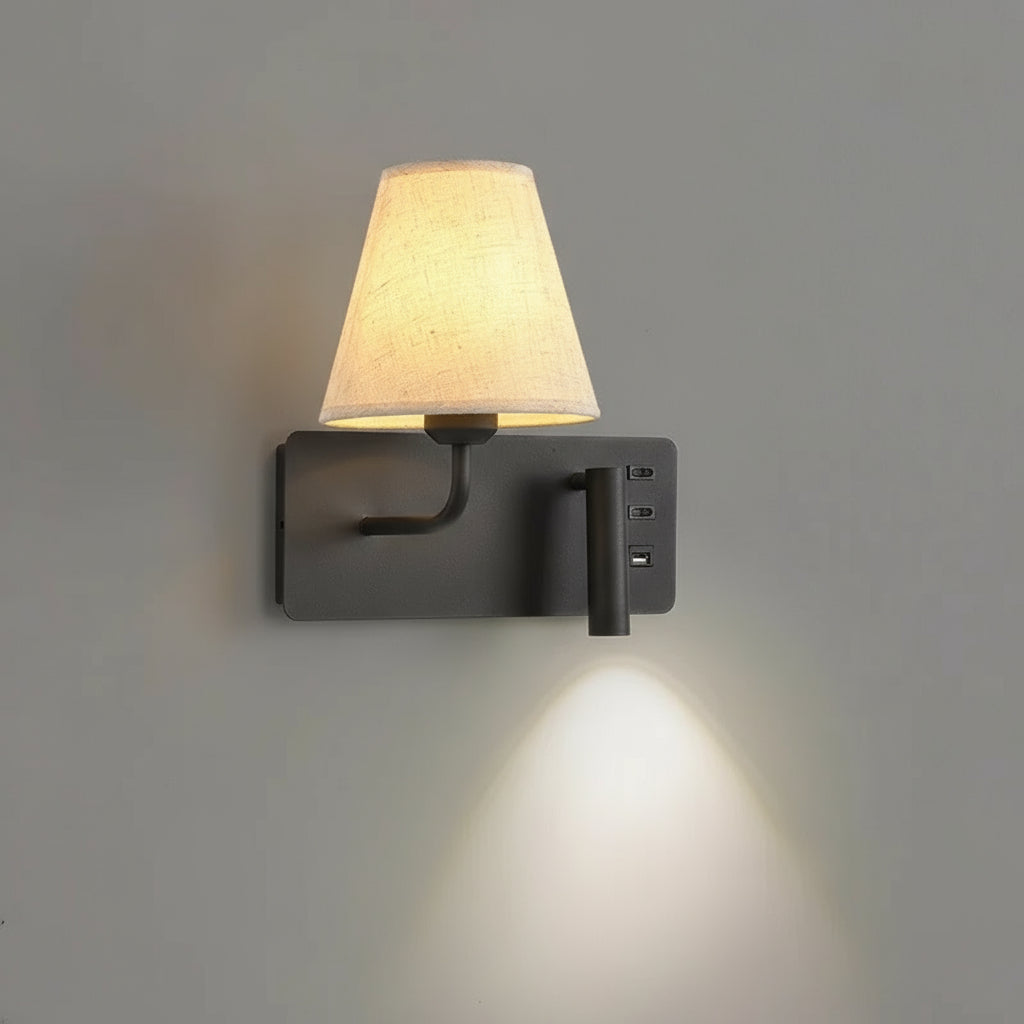 Contemporary Wall Light | Fabric Shade Adjustable LED Reading Spotlight USB Bedside