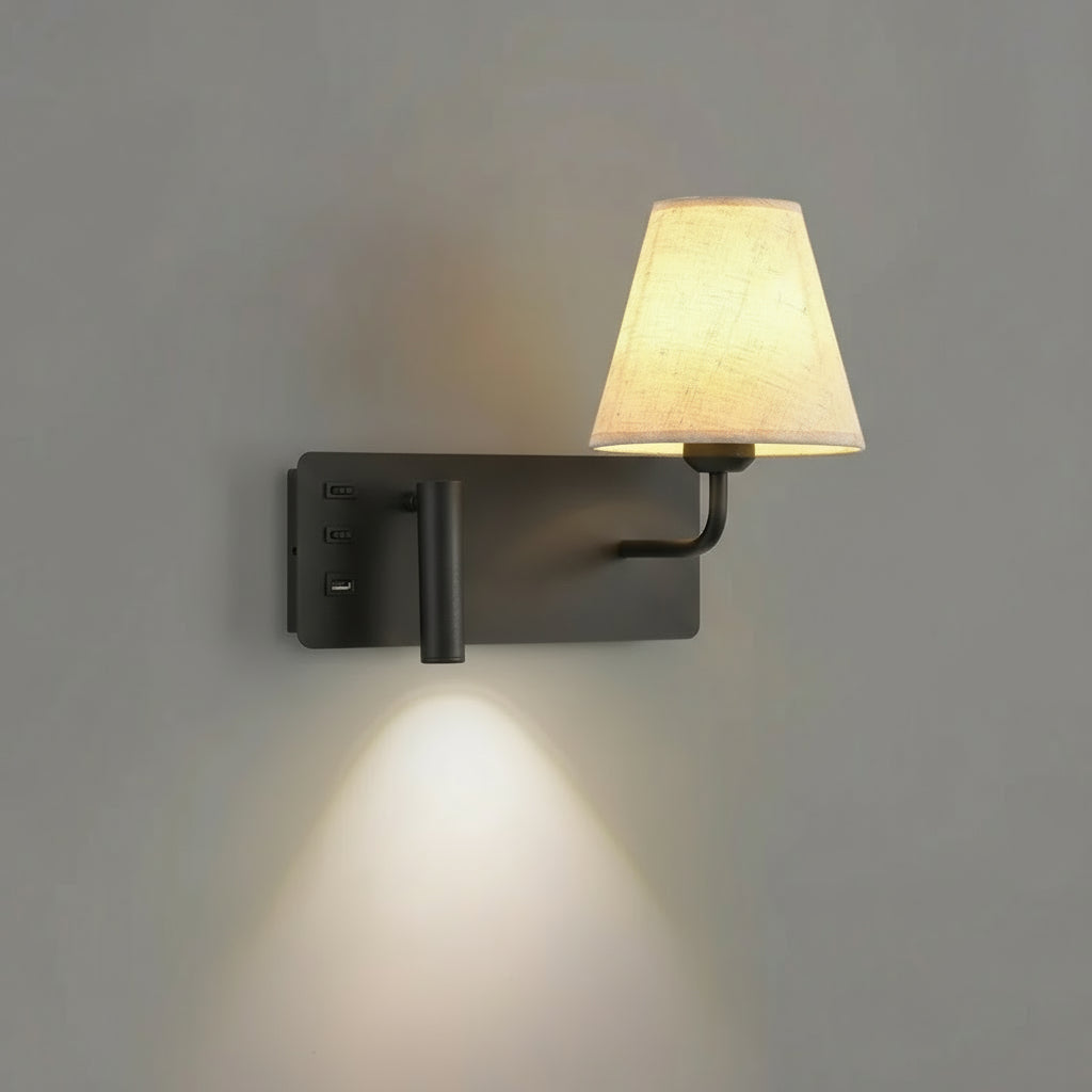 Contemporary Wall Light | Fabric Shade Adjustable LED Reading Spotlight USB Bedside
