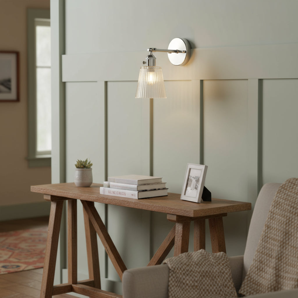 Contemporary Wall Light | Chrome Dual Frosted Glass Globes Slim Curved Arm Hallway