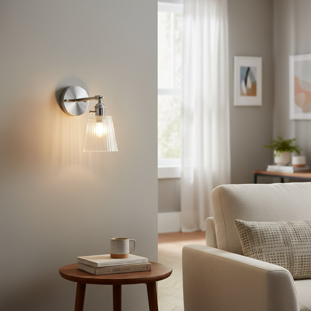 Contemporary Wall Light | Chrome Dual Frosted Glass Globes Slim Curved Arm Hallway