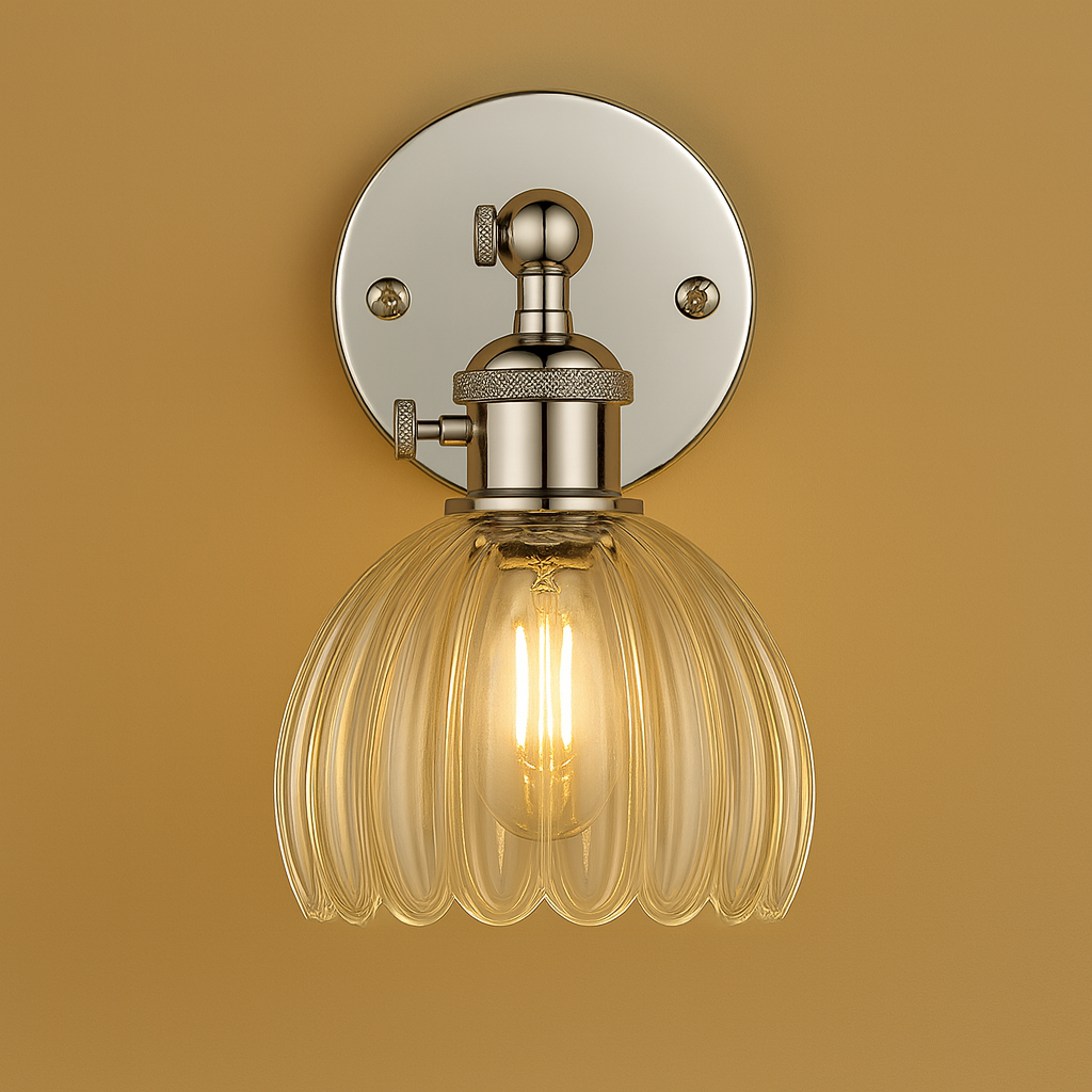 Contemporary Wall Light | Chrome Iron Art Glass Flower Adjustable Arm Indoor