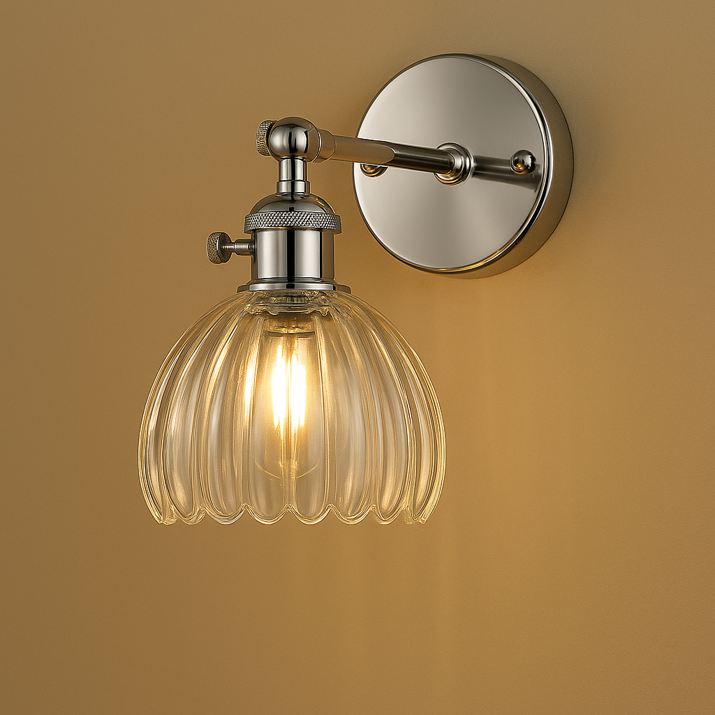 Contemporary Wall Light | Chrome Iron Art Glass Flower Adjustable Arm Indoor