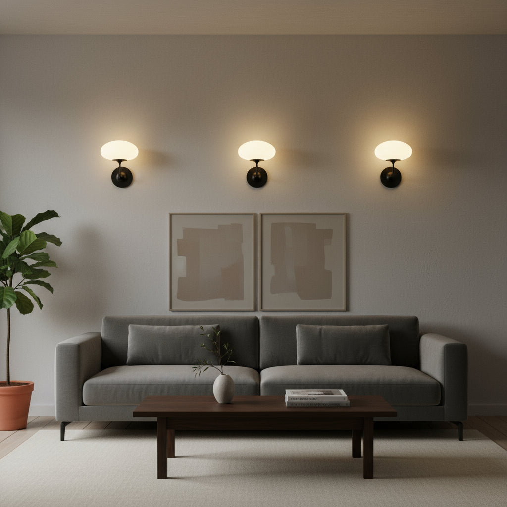 Contemporary Wall Light | Black Curved Arm Frosted Dome Glass Shade Hallway