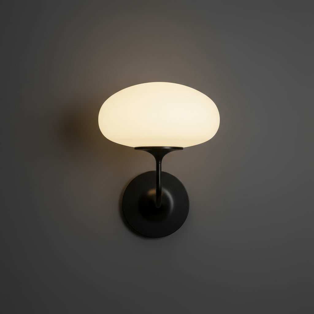 Contemporary Wall Light | Black Curved Arm Frosted Dome Glass Shade Hallway