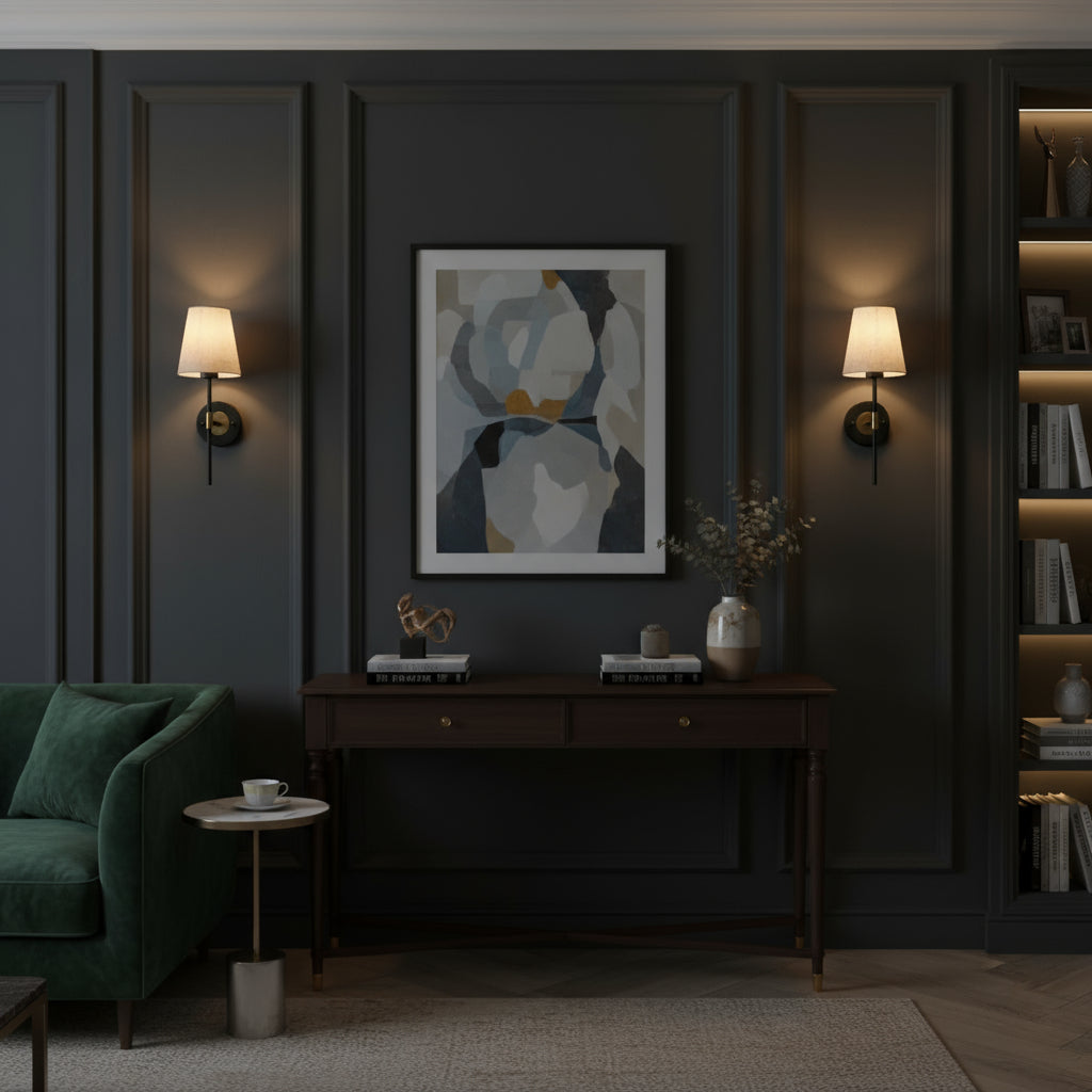 Rechargeable Wall Light | Vintage Black Gold Fabric Shade Sconce Battery Operated
