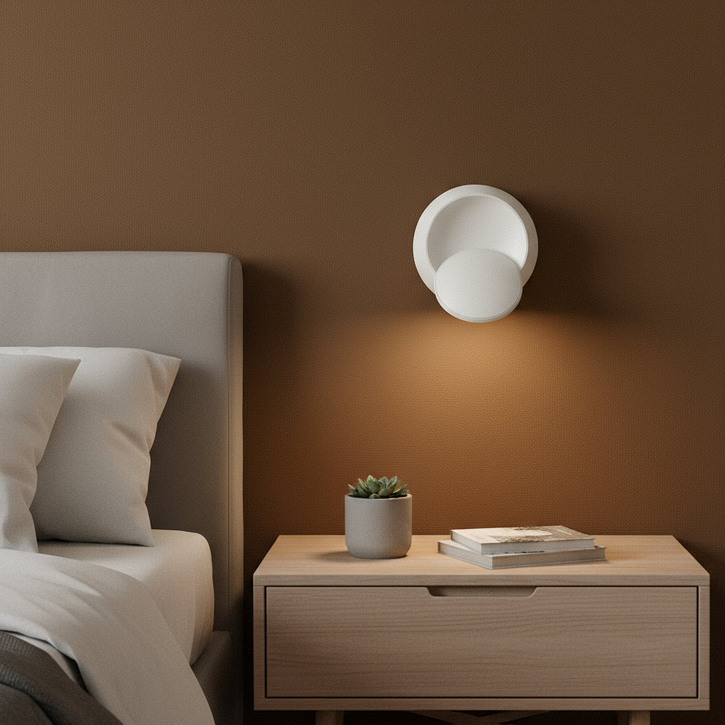 Contemporary Wall Light | Adjustable Round LED Sconce Black White Bedroom
