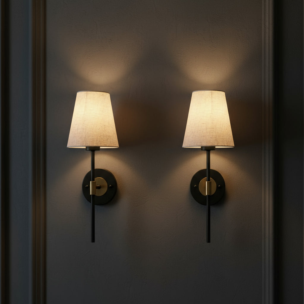 Rechargeable Wall Light | Vintage Black Gold Fabric Shade Sconce Battery Operated