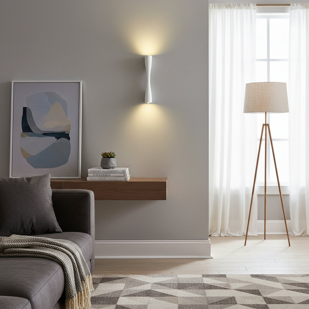 Contemporary LED Wall Light | Slim Hourglass Brass Up Down Sconce Bedroom