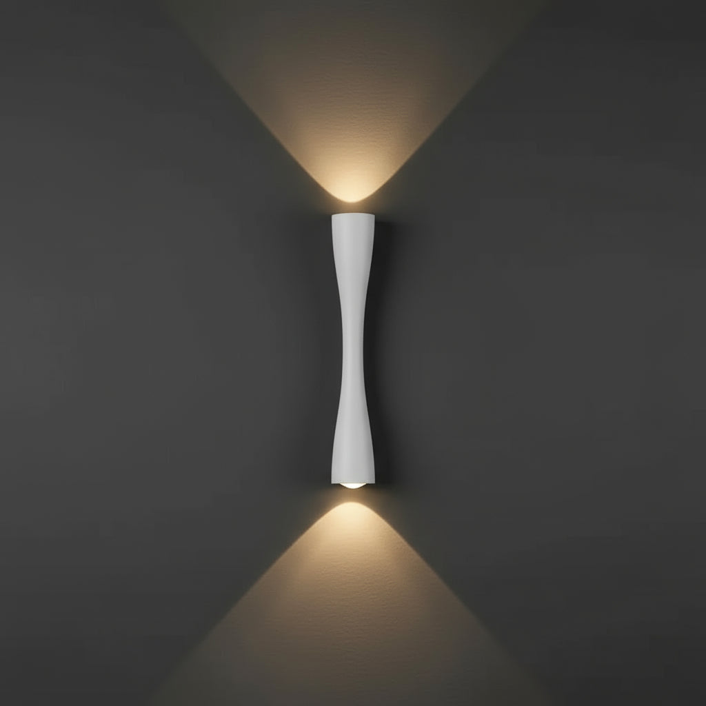 Contemporary LED Wall Light | Slim Hourglass Brass Up Down Sconce Bedroom