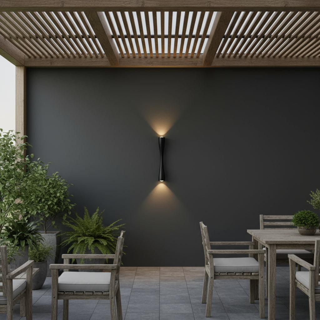 Contemporary LED Wall Light | Slim Hourglass Brass Up Down Sconce Bedroom