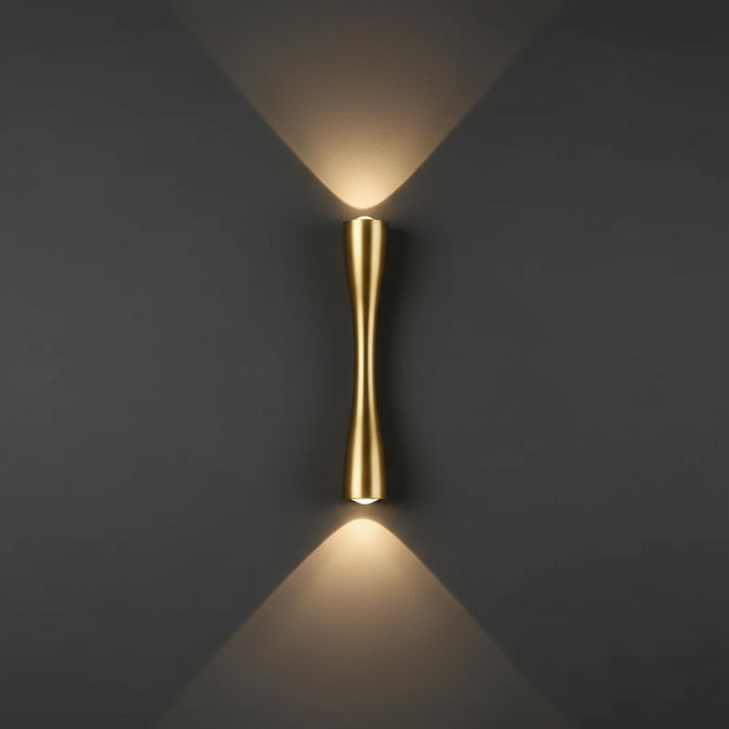 Contemporary LED Wall Light | Slim Hourglass Brass Up Down Sconce Bedroom