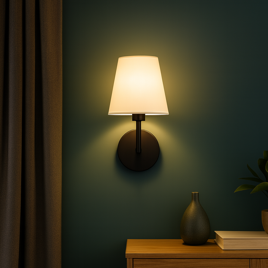 Rechargeable Wall Light | Slim Cylindrical Arm Tapered Fabric Shade Battery Operated