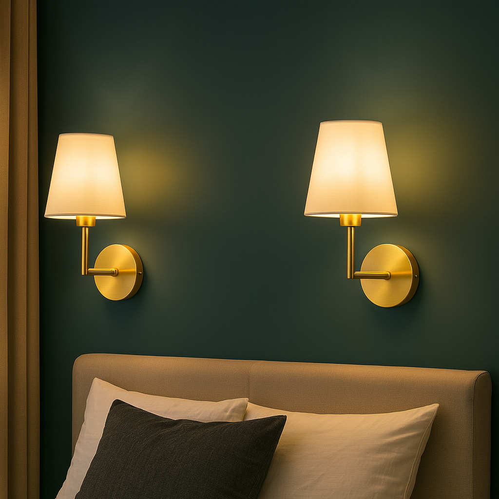 Rechargeable Wall Light | Slim Cylindrical Arm Tapered Fabric Shade Battery Operated
