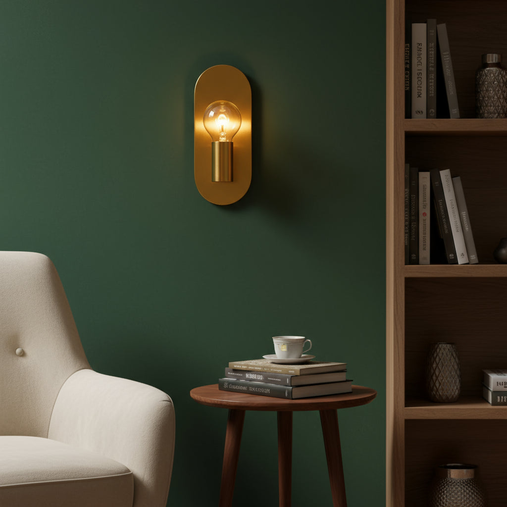 Brass Wall Light | Oval Sleek Vertical Backplate Globe Bulb Holder Hallway