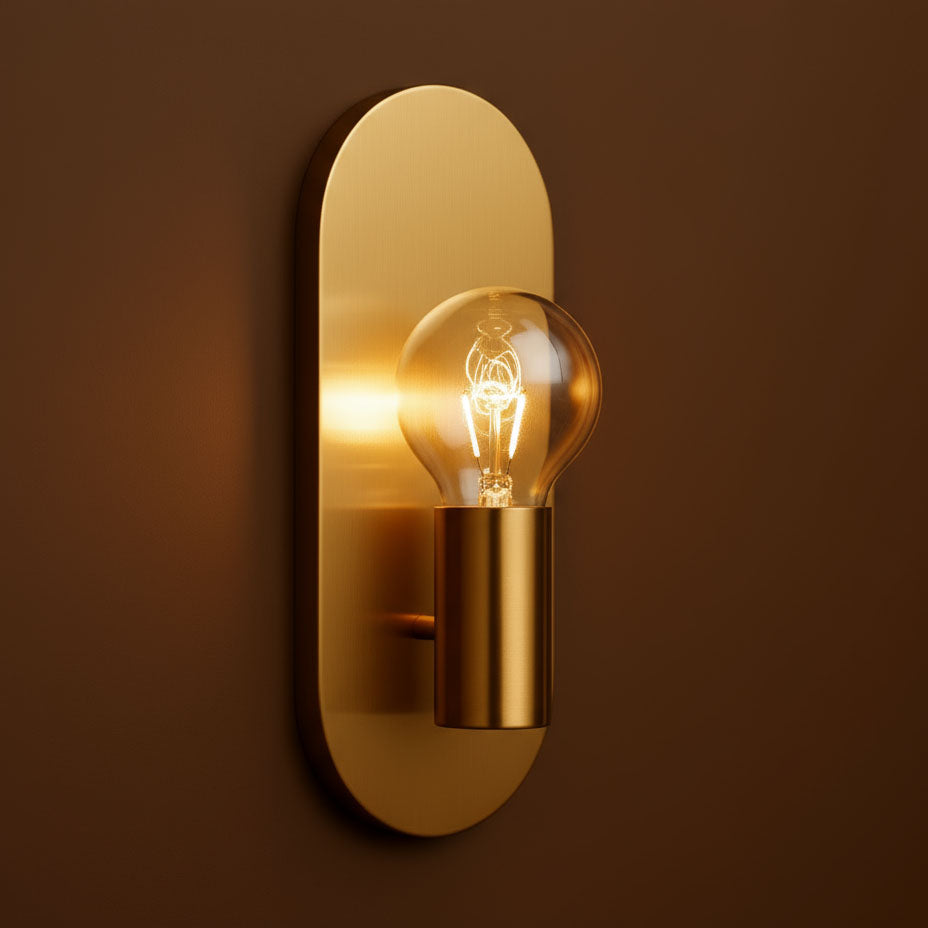 Brass Wall Light | Oval Sleek Vertical Backplate Globe Bulb Holder Hallway