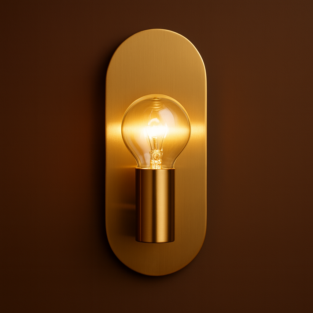 Brass Wall Light | Oval Sleek Vertical Backplate Globe Bulb Holder Hallway