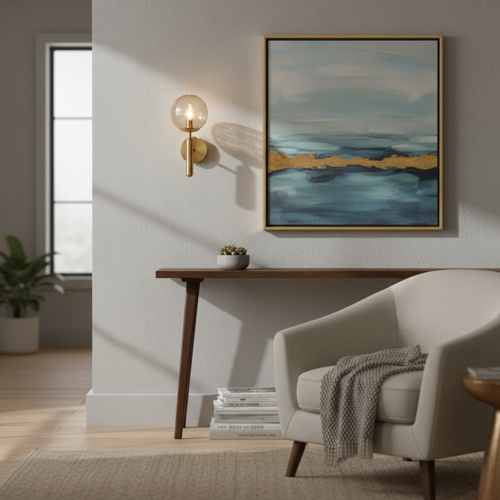 Brass Wall Light | Modern Textured Glass Globe Shade Sconce Indoor