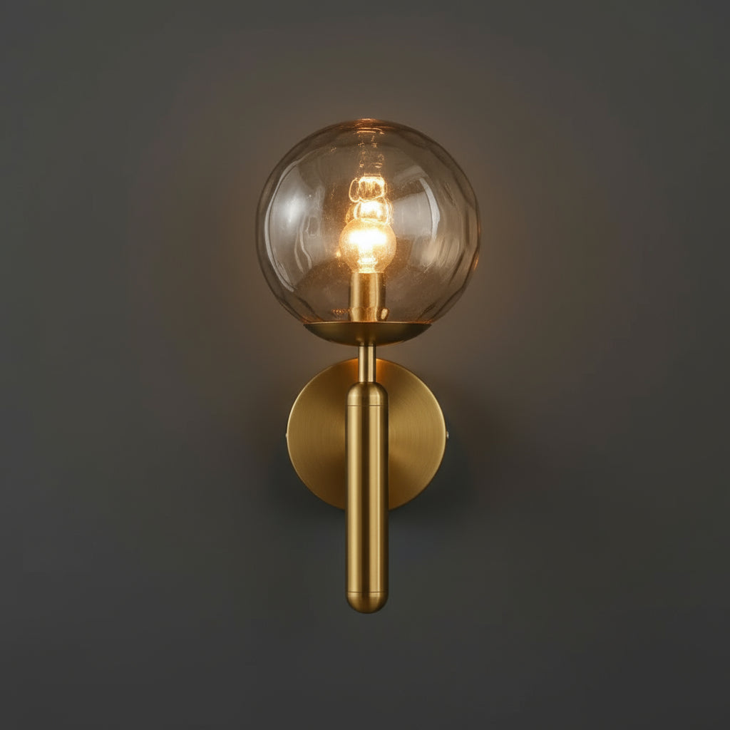 Brass Wall Light | Modern Textured Glass Globe Shade Sconce Indoor