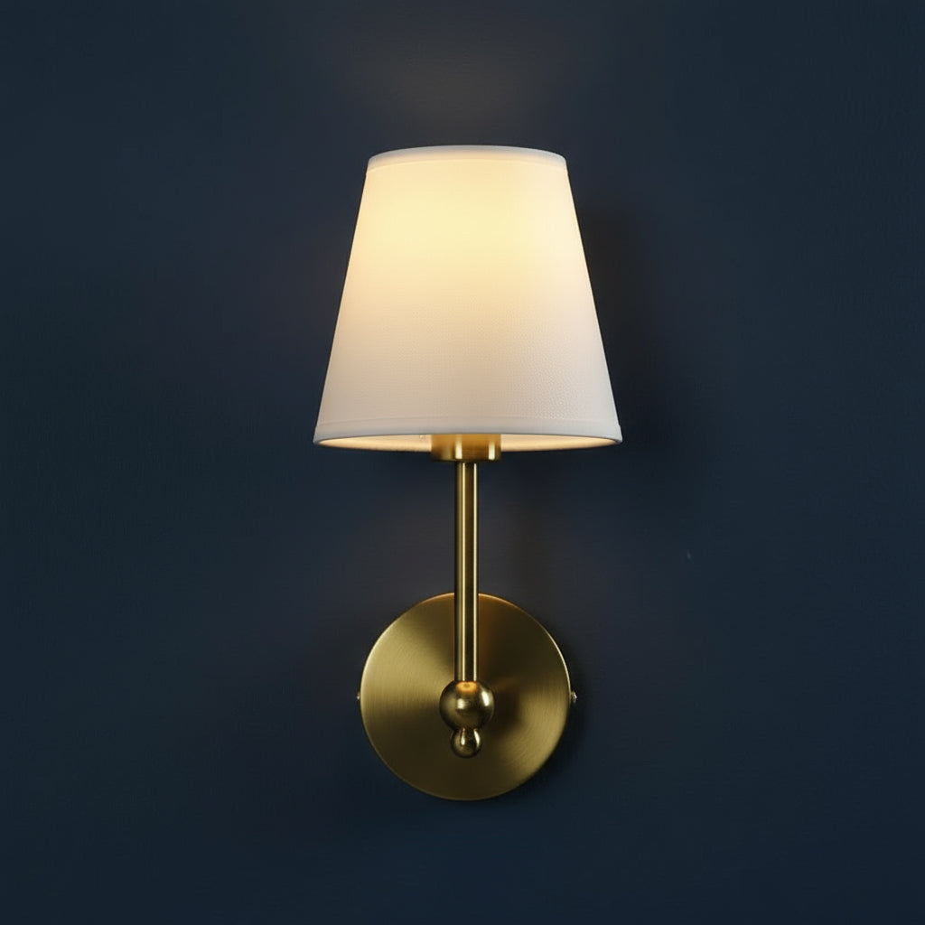 Brass Wall Light | Modern White Fabric Shade Sconce Bedroom Living Room