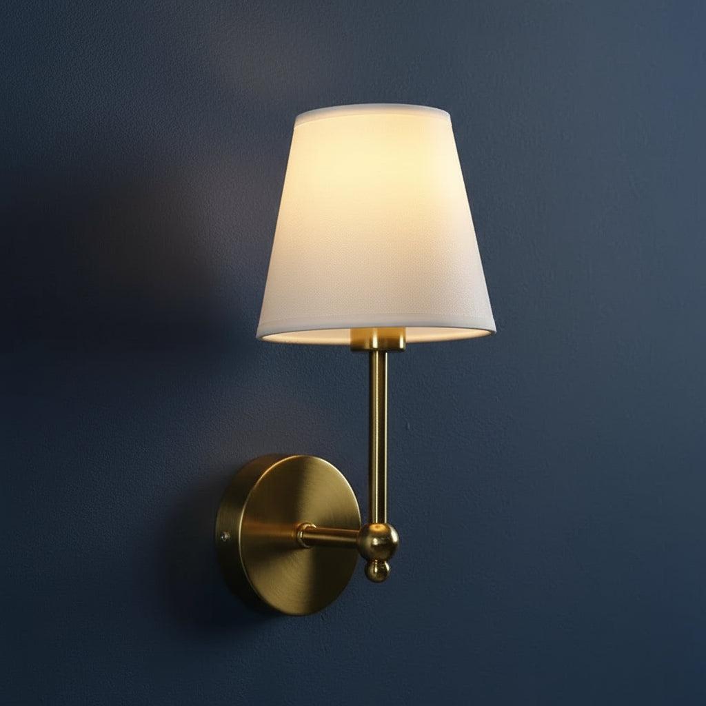 Brass Wall Light | Modern White Fabric Shade Sconce Bedroom Living Room