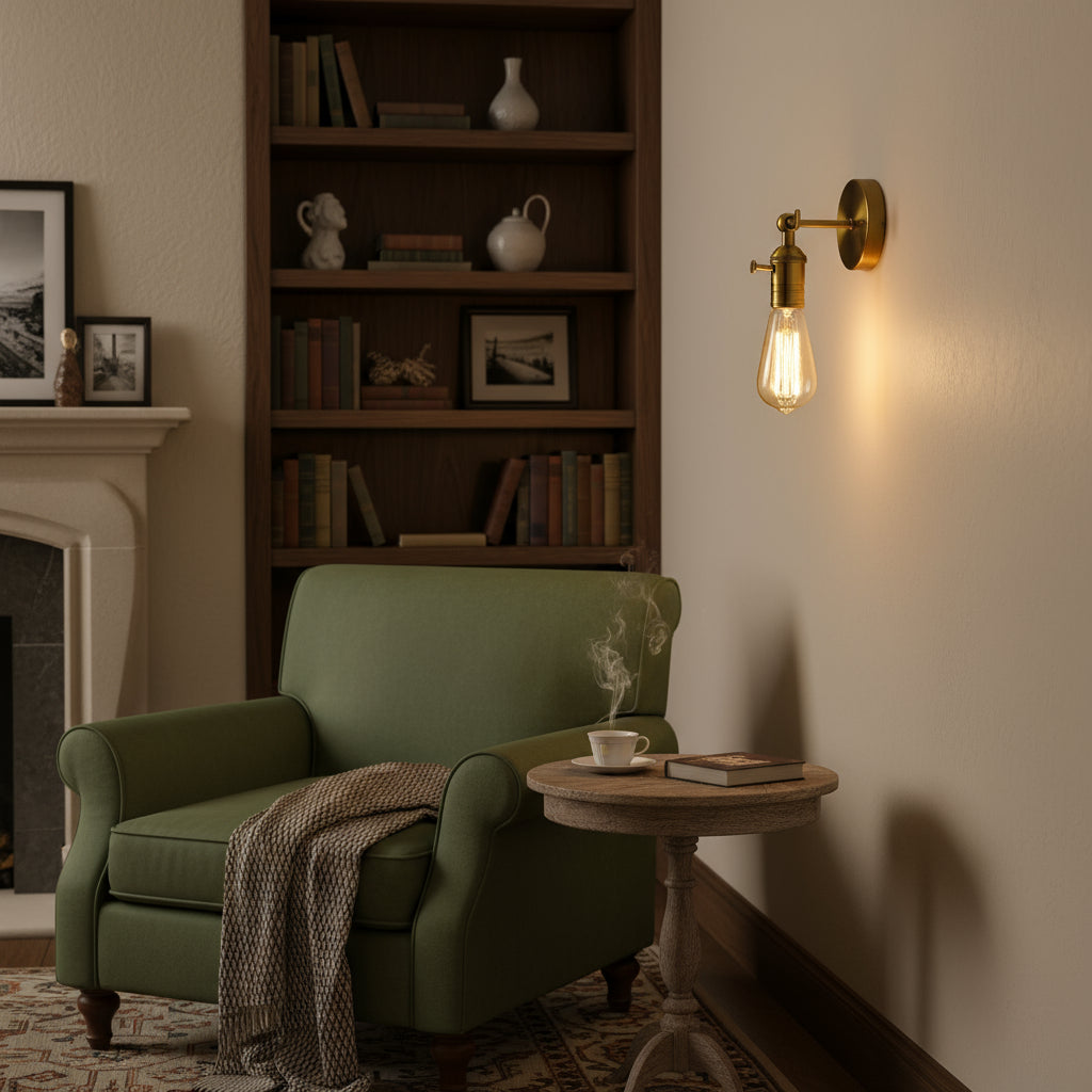 Brass Wall Light | Industrial Adjustable Arm Knob Switch Sconce Indoor
