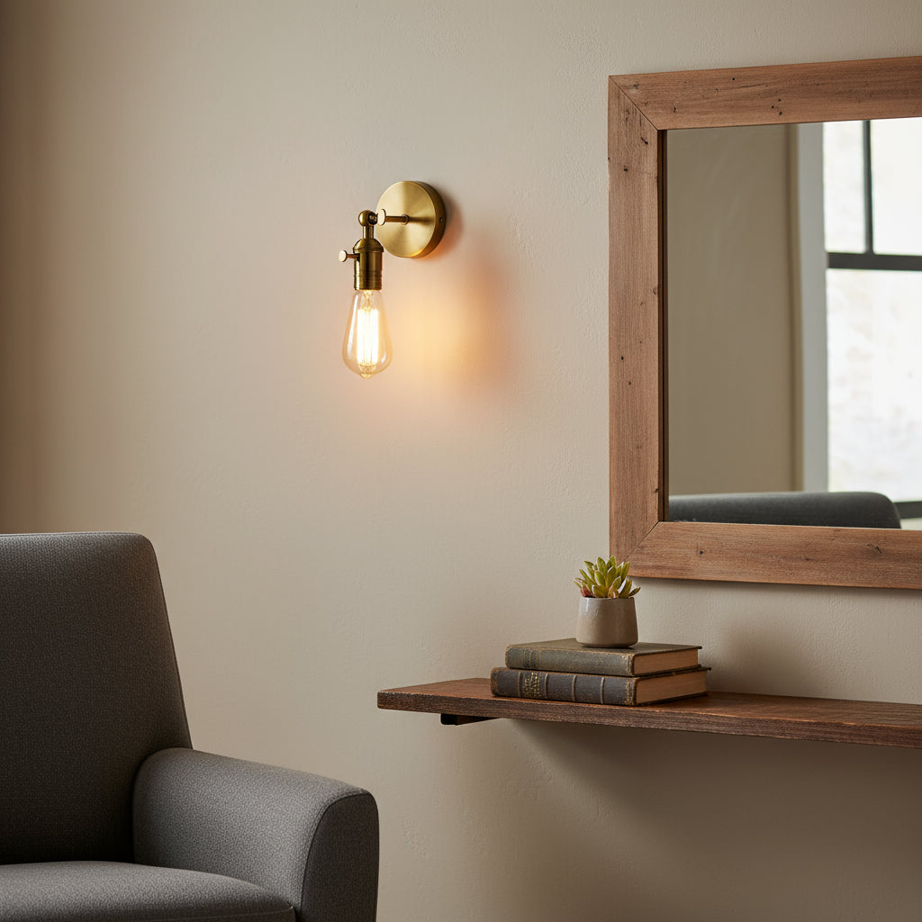 Brass Wall Light | Industrial Adjustable Arm Knob Switch Sconce Indoor