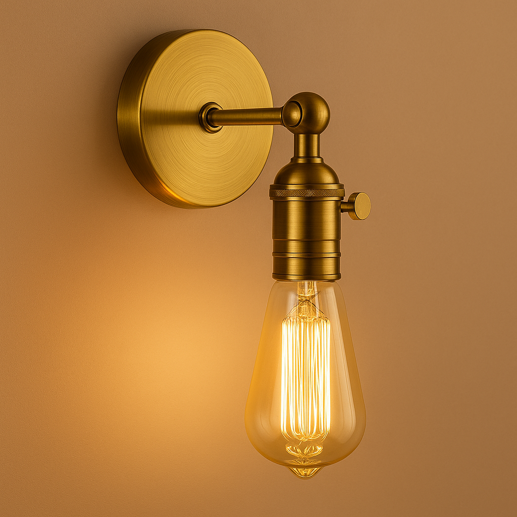 Brass Wall Light | Industrial Adjustable Arm Knob Switch Sconce Indoor
