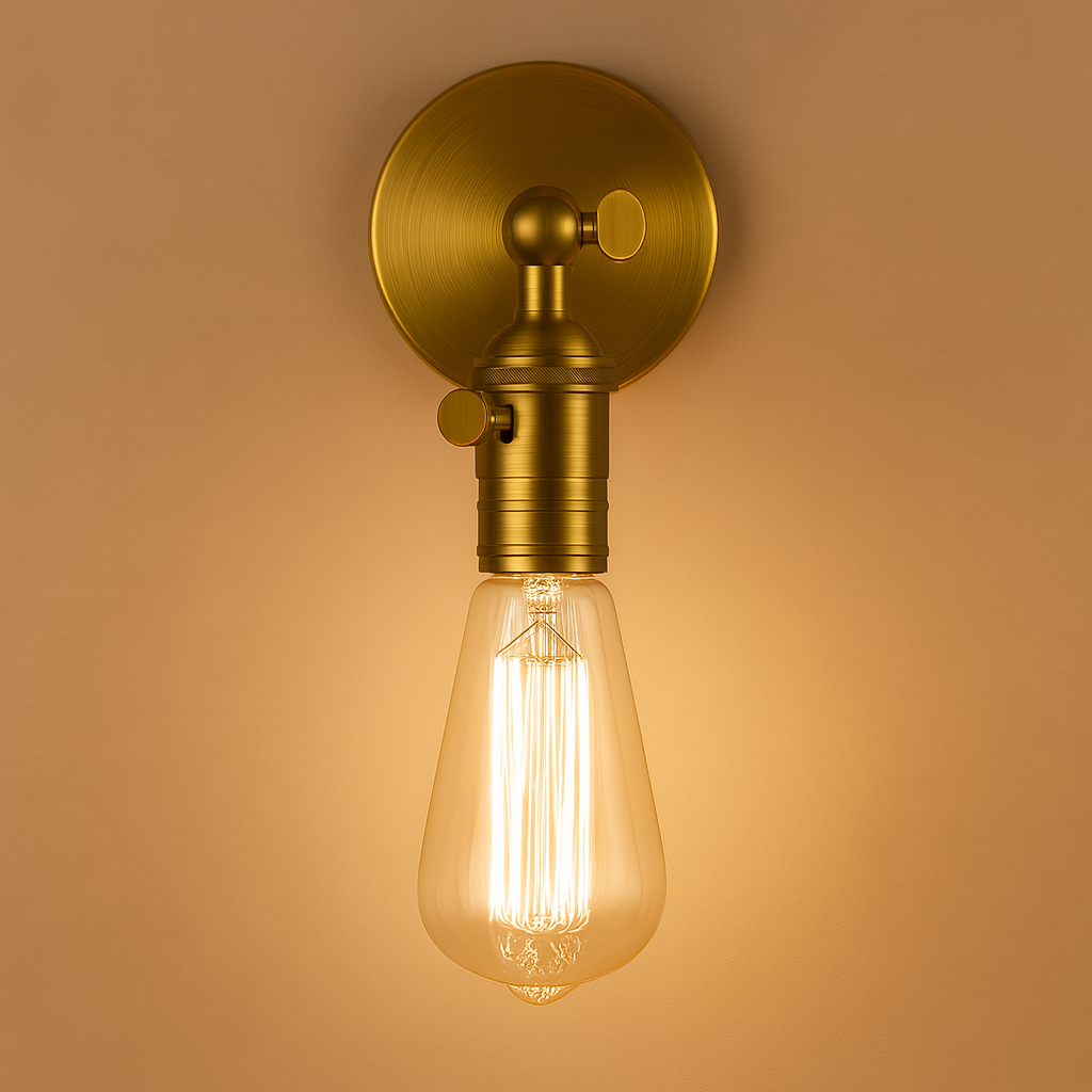 Brass Wall Light | Industrial Adjustable Arm Knob Switch Sconce Indoor