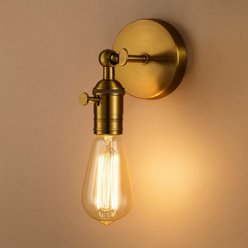 Brass Wall Light | Industrial Adjustable Arm Knob Switch Sconce Indoor