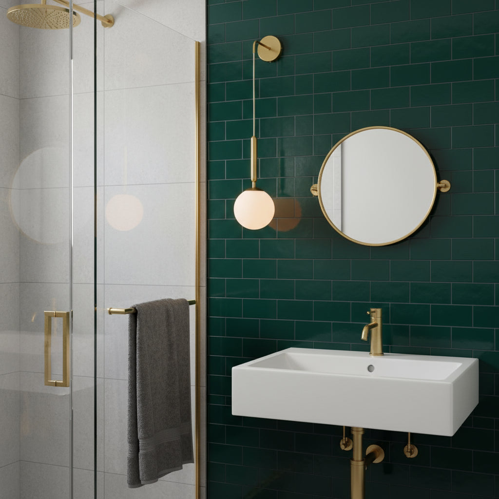 Brass Wall Light | Frosted Glass Globe Pendant Elbow Arm Indoor Lighting
