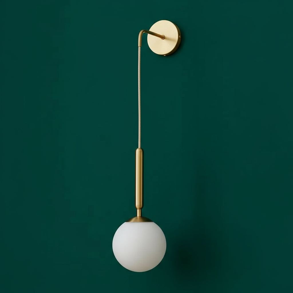 Brass Wall Light | Frosted Glass Globe Pendant Elbow Arm Indoor Lighting