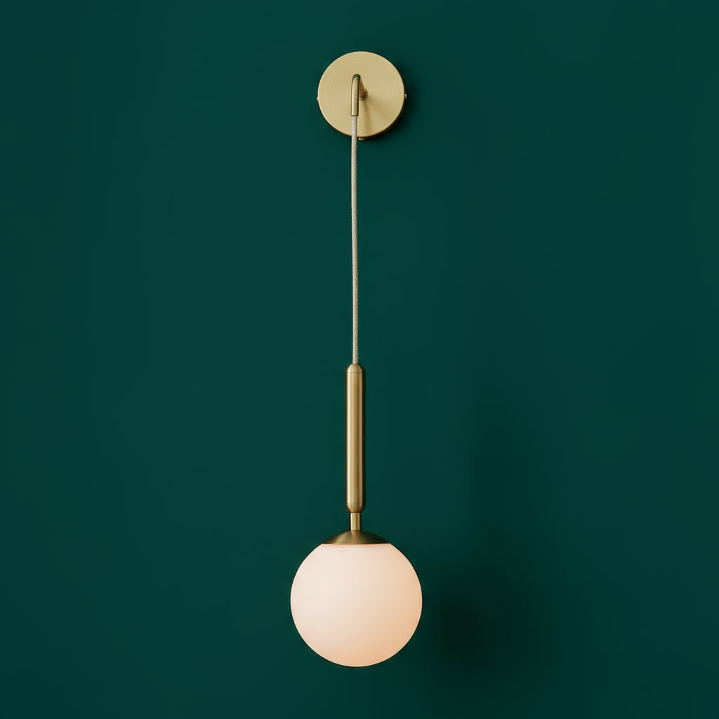 Brass Wall Light | Frosted Glass Globe Pendant Elbow Arm Indoor Lighting
