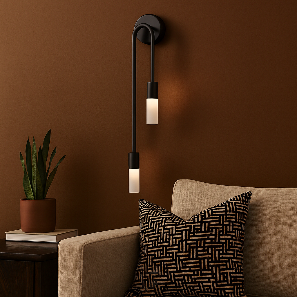Brass Wall Light | Double G9 Frosted Glass Long Arched Tubes Bedroom