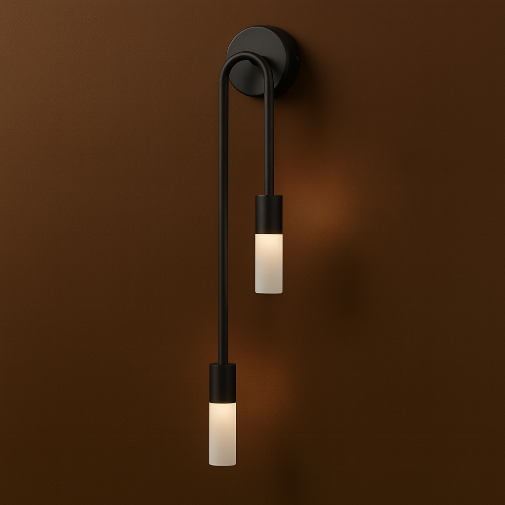 Brass Wall Light | Double G9 Frosted Glass Long Arched Tubes Bedroom