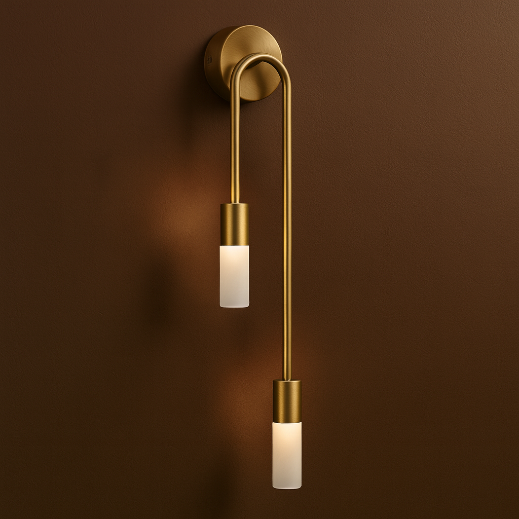 Brass Wall Light | Double G9 Frosted Glass Long Arched Tubes Bedroom