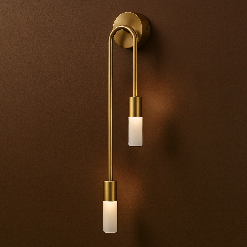 Brass Wall Light | Double G9 Frosted Glass Long Arched Tubes Bedroom