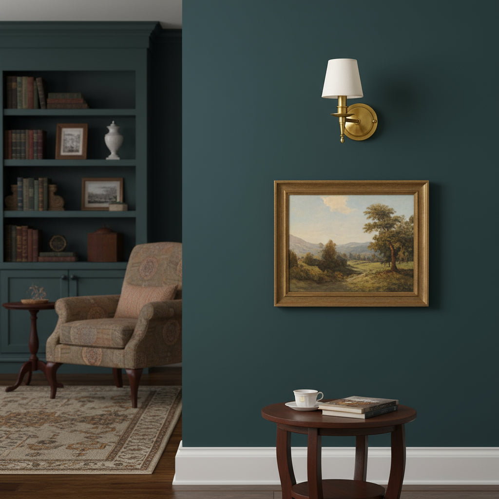 Brass Wall Light | Copper Sconce White Fabric Shade Bedroom Living Room
