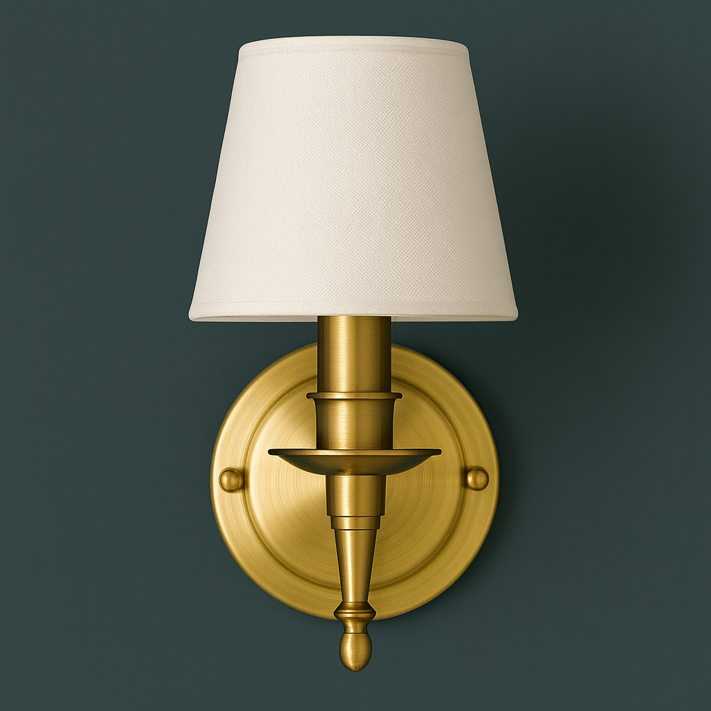 Brass Wall Light | Copper Sconce White Fabric Shade Bedroom Living Room