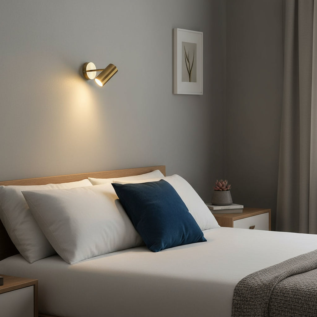 Brass Wall Light | Adjustable Cylinder Spotlight Round Base Indoor Sconce
