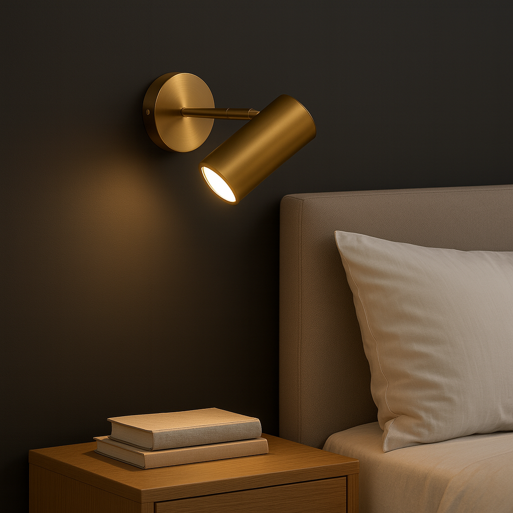 Brass Wall Light | Adjustable Cylinder Spotlight Round Base Indoor Sconce