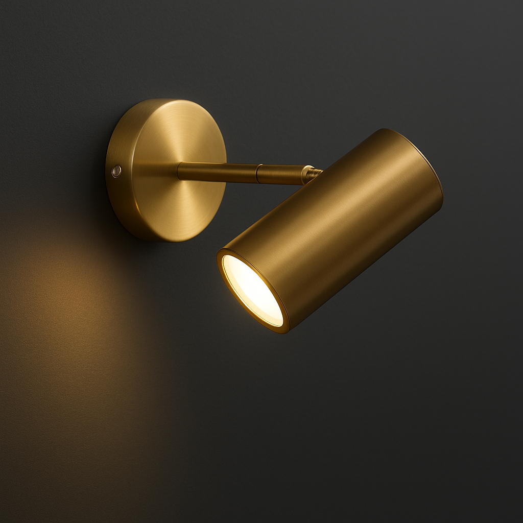 Brass Wall Light | Adjustable Cylinder Spotlight Round Base Indoor Sconce