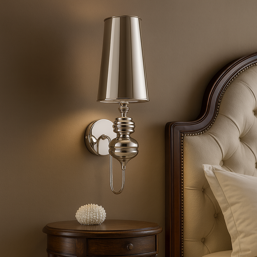 Art Deco Wall Light | Tall Tapered Shade Ribbed Stem Round Backplate Hallway