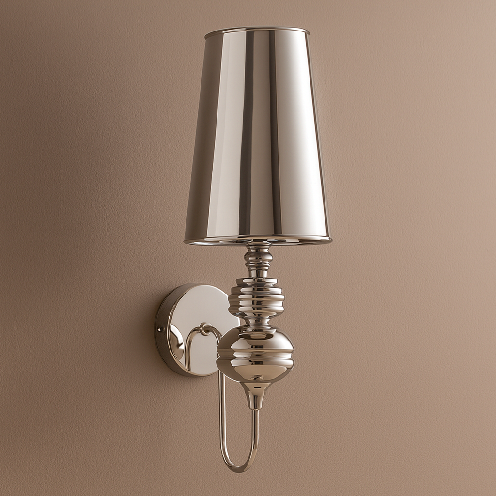 Art Deco Wall Light | Tall Tapered Shade Ribbed Stem Round Backplate Hallway