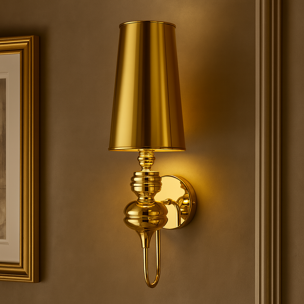 Art Deco Wall Light | Tall Tapered Shade Ribbed Stem Round Backplate Hallway