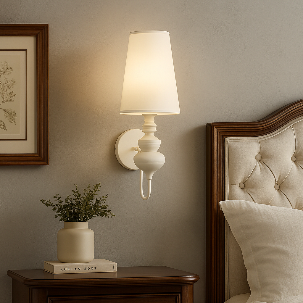 Art Deco Wall Light | Tall Tapered Shade Ribbed Stem Round Backplate Hallway