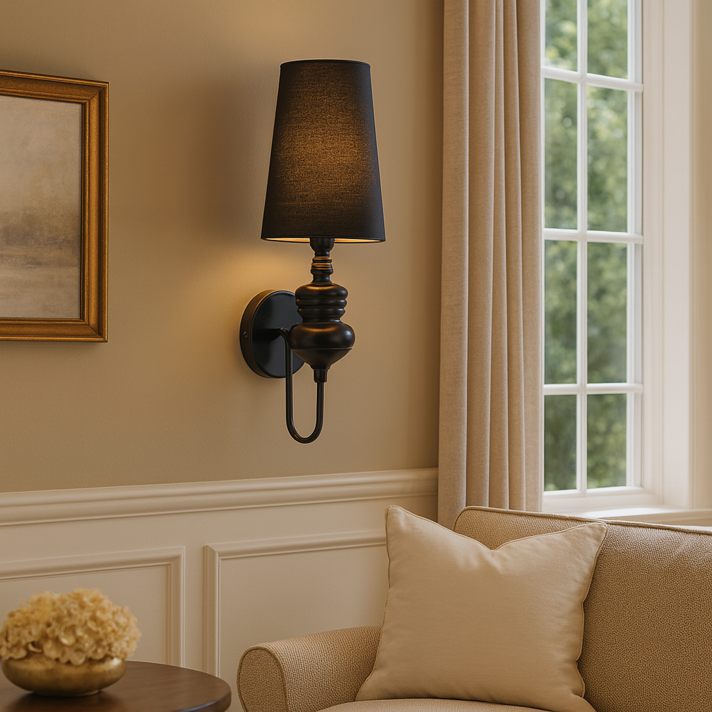 Art Deco Wall Light | Tall Tapered Shade Ribbed Stem Round Backplate Hallway