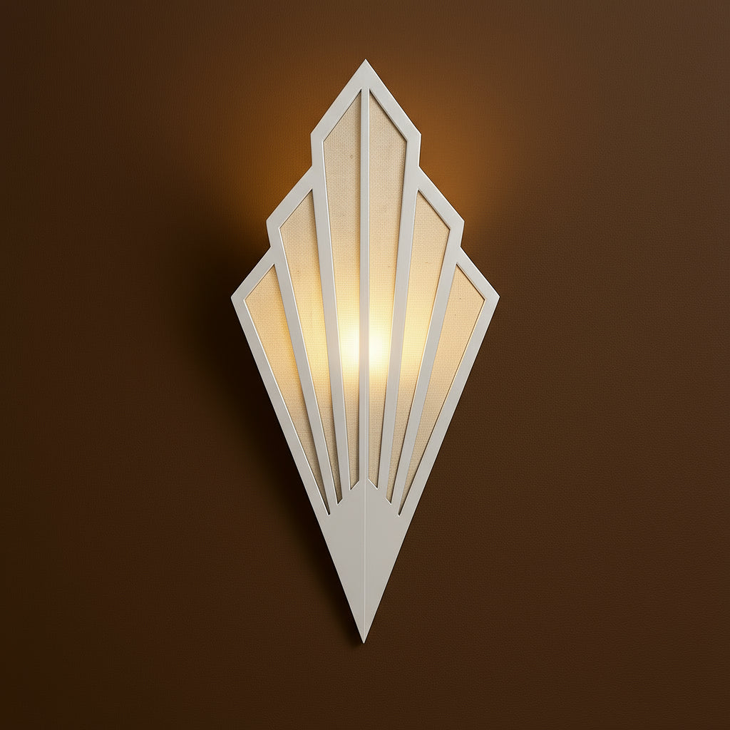 Art Deco Wall Light | Geometric Fan-Shaped Metal Frame Fabric Shade Indoor Lighting