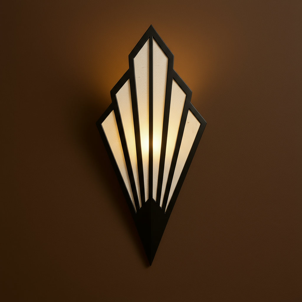 Art Deco Wall Light | Geometric Fan-Shaped Metal Frame Fabric Shade Indoor Lighting